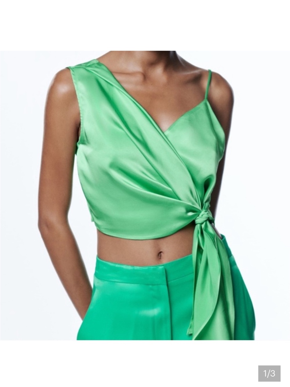 Zara Green silk tie crop top - Picture 2 of 6